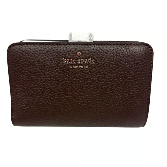 Kate Spade Wallet Lena Medium Lilac Brown Hot Fudge Pebbled Leather Zip $189 NEW - Picture 1 of 15